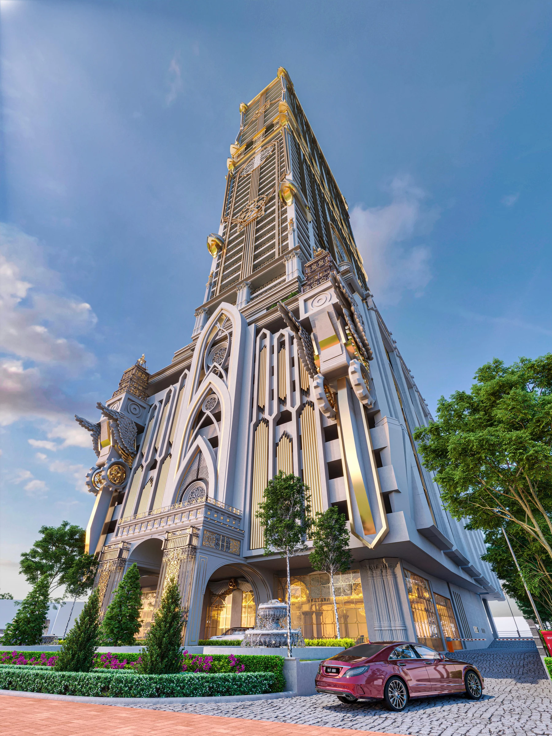 Artist’s impression of the grand entrance and ornate façade at Arte Solaris